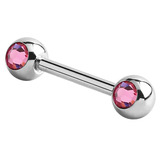 Steel Double Jewelled Nipple Bar - Front Facing Gems - SKU 29315