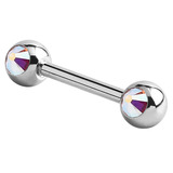 Steel Double Jewelled Nipple Bar - Front Facing Gems - SKU 29316