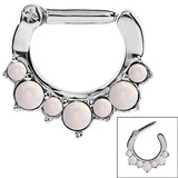 Steel Septum Clicker Ring Synthetic Opal 1.6mm, 10.5mm, 8mm, White Opal