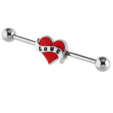 Steel LOVE Heart Industrial Scaffold Barbell IND25 1.6mm, 36mm, 5mm, IND25 LOVE Heart