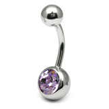 Titanium Single Jewelled Belly Bars 12mm Mirror Polish Mirror Polish, Lilac