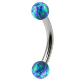 Steel Micro Curved Barbell with Synthetic Opal Balls 1.2mm 1.2mm, 5mm, 3mm, Blue Opal