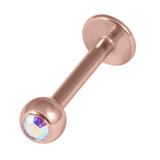 Rose Gold Steel Jewelled Labret 1.2mm, 7mm, 3mm, Crystal AB