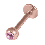 Rose Gold Steel Jewelled Labret 1.2mm, 7mm, 3mm, Light Pink