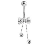 Belly Bar - Cute Jewelled Bow with Dangly Chains - SKU 29808