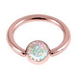 Rose Gold Steel Jewelled Ball Closure Ring (BCR) 1.6mm 1.6mm, 8mm, 4mm, Crystal AB