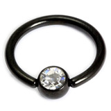 Black Steel Jewelled Ball Closure Ring (BCR) 1.2mm, 9mm, 4mm, Crystal Clear