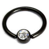 Black Steel Jewelled Ball Closure Ring (BCR) 1.2mm, 11mm, 4mm, Crystal Clear