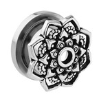 Steel Lotus Flower Filigree Screw Flesh Tunnel (FIL1) - SKU 29981