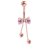 Belly Bar - Cute Jewelled Bow with Dangly Chains - SKU 30042
