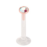 Bioflex Push-fit Labret with Rose Gold Steel Jewelled Top (3mm Disk) - SKU 30053