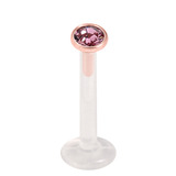 Bioflex Push-fit Labret with Rose Gold Steel Jewelled Top (3mm Disk) - SKU 30061