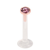 Bioflex Push-fit Labret with Rose Gold Steel Jewelled Top (3mm Disk) - SKU 30063