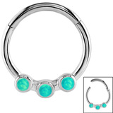 Steel Hinged Segment Ring with 3 Opal Stones (Clicker) 1.2mm, 10mm, Smaller Light Blue Opal Stones
