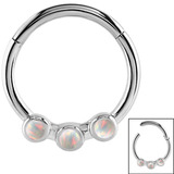 Steel Hinged Segment Ring with 3 Opal Stones (Clicker) 1.2mm, 10mm, Smaller White Opal Stones