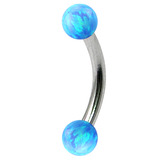 Steel Micro Curved Barbell with Synthetic Opal Balls 1.2mm 1.2mm, 5mm, 3mm, Light Blue Opal