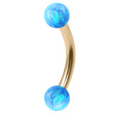 Zircon Steel Micro Curved Barbell with Synthetic Opal Balls 1.2mm 1.2mm, 10mm, 3mm, Light Blue Opal