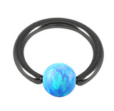 Black Steel BCR with Synthetic Opal Ball 1.0mm, 10mm 4mm, Light Blue Opal