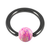 Black Steel BCR with Synthetic Opal Ball 1.2mm, 8mm 4mm, Pink Opal