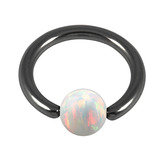 Black Steel BCR with Synthetic Opal Ball 1.6mm, 8mm 4mm, White Opal