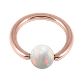 Rose Gold Steel BCR with Synthetic Opal Ball 1.2mm, 8mm 4mm, White Opal