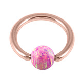 Rose Gold Steel BCR with Synthetic Opal Ball 1.2mm, 8mm 4mm, Pink Opal