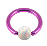 Titanium BCR with Synthetic Opal Ball 1.0mm, 8mm 4mm, Purple metal with White Opal