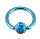 Titanium BCR with Synthetic Opal Ball 1.0mm, 8mm 4mm, Turquoise metal with Blue Opal