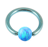 Titanium BCR with Synthetic Opal Ball 1.0mm, 10mm 4mm, Ice Blue metal with Light Blue Opal