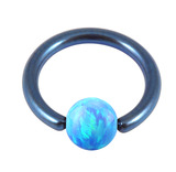 Titanium BCR with Synthetic Opal Ball 1.2mm, 8mm 4mm, Blue metal with Light Blue Opal