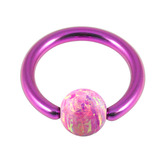 Titanium BCR with Synthetic Opal Ball 1.2mm, 8mm 4mm, Purple metal with Pink Opal