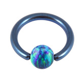 Titanium BCR with Synthetic Opal Ball 1.2mm, 10mm 4mm, Blue metal with Blue Opal