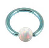 Titanium BCR with Synthetic Opal Ball 1.2mm, 10mm 4mm, Ice Blue metal with White Opal