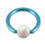 Titanium BCR with Synthetic Opal Ball 1.2mm, 10mm 4mm, Turquoise metal with White Opal