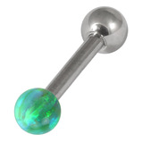 Steel Barbell with Synthetic Opal Ball Single Ended 1.6mm 1.6mm, 12mm, 5mm, Green Opal