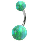 Belly Bar - Steel with Opal Balls 1.6mm, 6mm, 5mm and 8mm, Green
