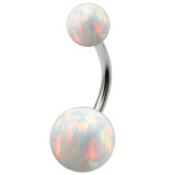 Belly Bar - Steel with Opal Balls - SKU 30463