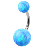 Belly Bar - Steel with Opal Balls 1.6mm, 12mm, 5mm and 8mm, Light Blue