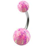 Belly Bar - Steel with Opal Balls 1.6mm, 12mm, 5mm and 8mm, Pink