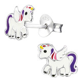 Sterling Silver Winged Unicorn Ear Stud Earrings - SKU 30485