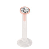 Bioflex Push-fit Labret with Rose Gold Steel Jewelled Top (2.35mm Disk) - SKU 30488