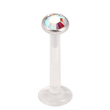 Bioflex Push-fit Labret with Steel Jewelled Disk (4mm Disk) 1.2mm, 8mm, 4mm Crystal AB.