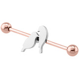 Rose Gold Steel Industrial Scaffold Barbell with Love Birds 1.6mm, 38mm, 5mm, Love Birds