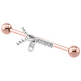 Rose Gold Steel Industrial Scaffold Barbell with Zip 34mm length bar, 1.6mm gauge