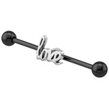 Black Steel Industrial Scaffold Barbell with Love 1.6mm, 32mm, 5mm, Love Word
