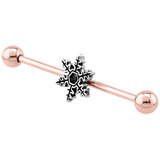 Rose Gold Steel Industrial Scaffold Barbell with Snowflake 1.6mm, 34mm, 5mm, Snowflake