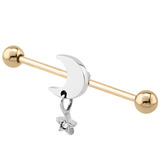 Zircon Steel Industrial Scaffold Barbell with Moon and Star 1.6mm, 36mm, 5mm, Moon and Star