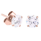 Rose Gold Steel Ear Stud Earrings - Claw Set Jewelled - SKU 30718