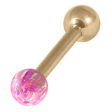 Zircon Steel Barbell with Synthetic Opal Ball Single Ended 1.6mm 1.6mm, 12mm, 5mm, Pink Opal