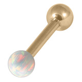 Zircon Steel Barbell with Synthetic Opal Ball Single Ended 1.6mm 1.6mm, 14mm, 5mm, White Opal